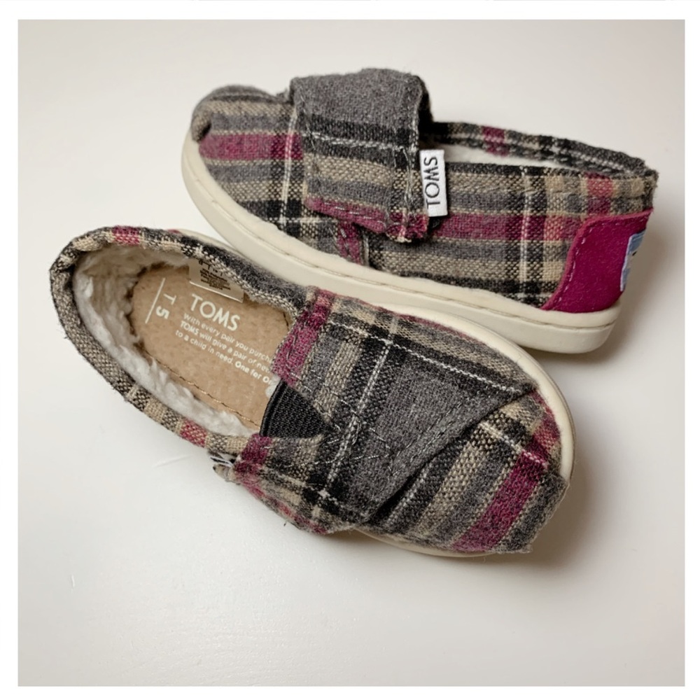 TOMS Plaid Alpargata Slip On Shoe Gray Tan Classic
